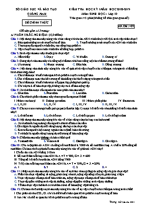 Đề kiểm tra học kỳ I môn Sinh học Lớp 10 - Mã đề 403 - Năm học 2018-2019 - Sở giáo dục và đào tạo tỉnh Quảng Nam